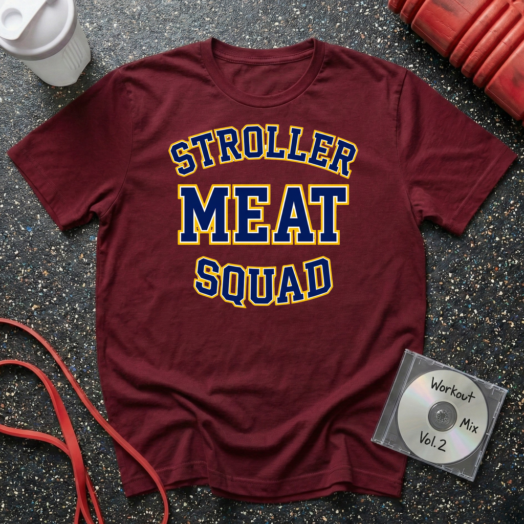 Stroller Meat Squad Text (Blue and Gold) T-Shirt