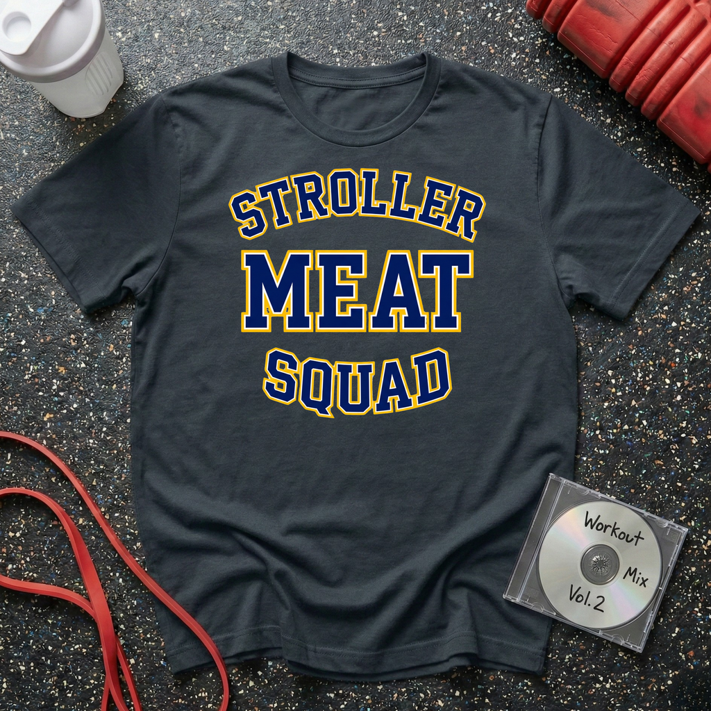Stroller Meat Squad Text (Blue and Gold) T-Shirt