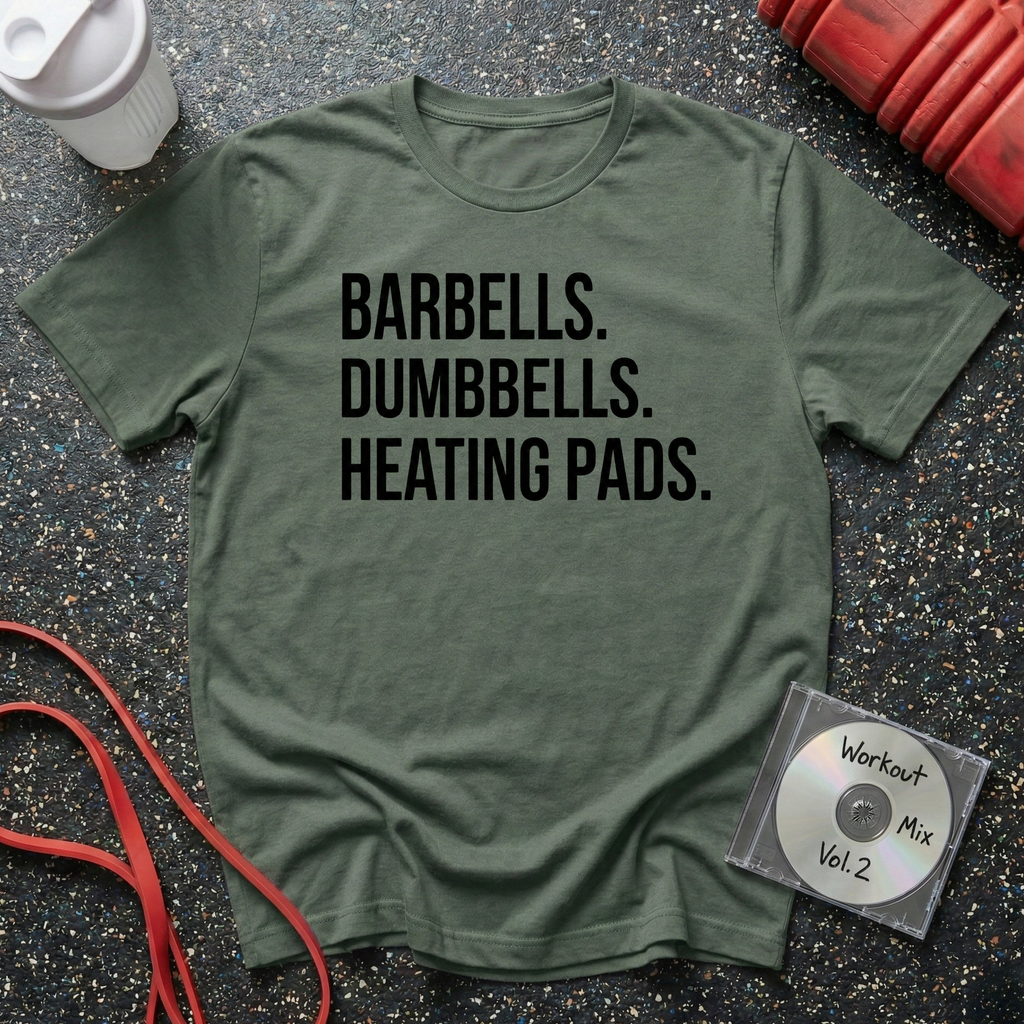 Barbells Dumbbells Heating Pads T-Shirt