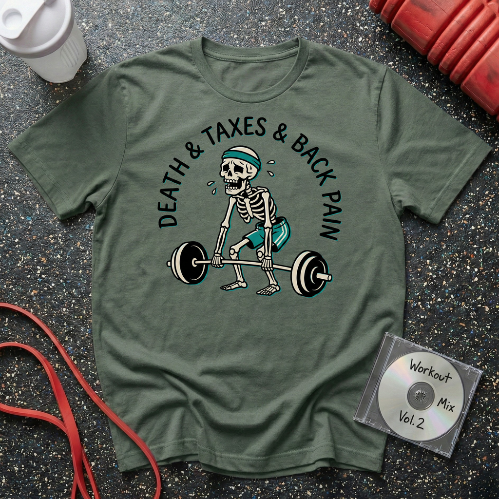 Death Taxes and Back Pain Skeleton T-Shirt