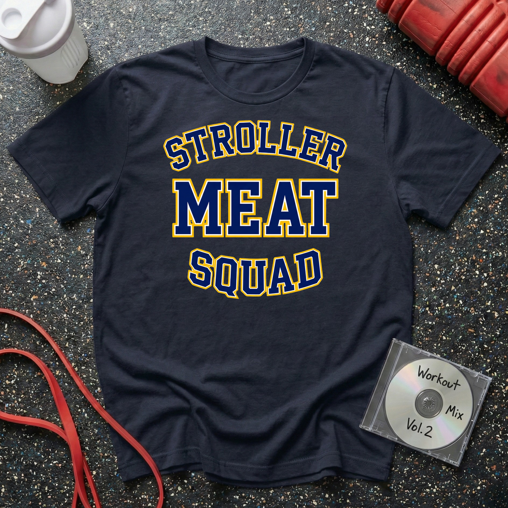 Stroller Meat Squad Text (Blue and Gold) T-Shirt