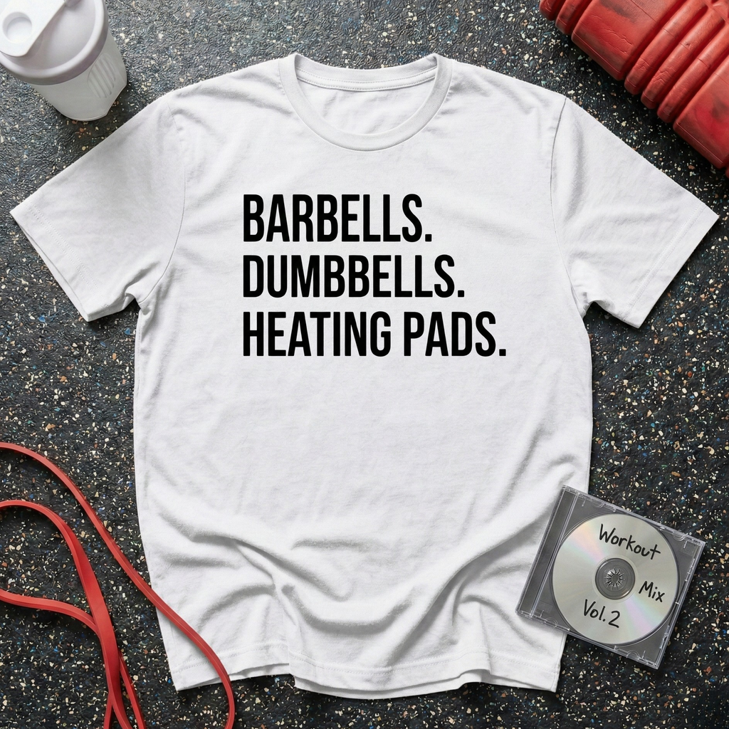 Barbells Dumbbells Heating Pads T-Shirt